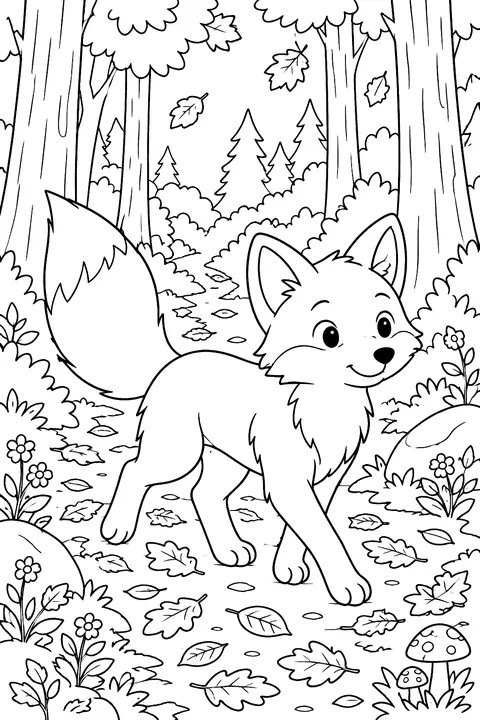 Fox on an Autumn Path coloring page