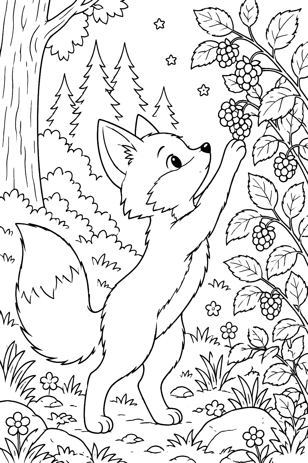 Fox Picking Berries coloring page