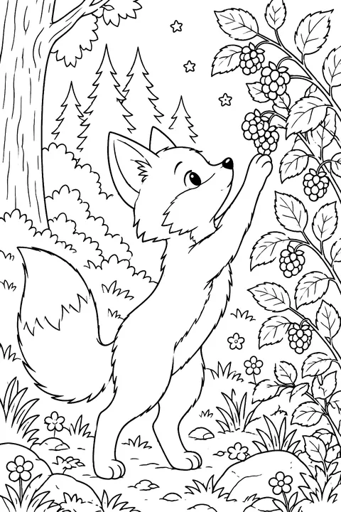 Fox Picking Berries coloring page