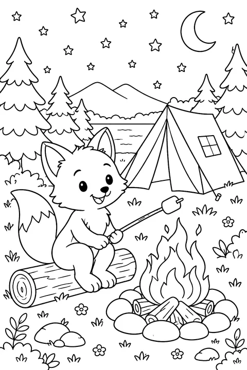 Fox Camping coloring page