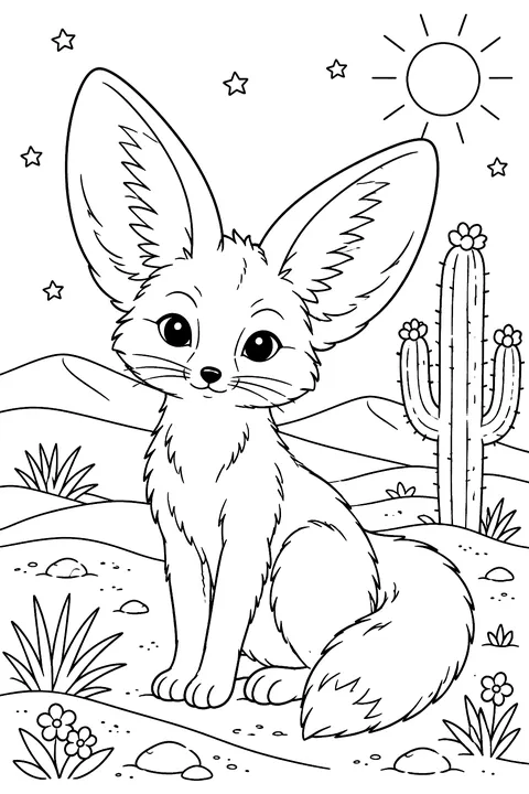 Fennec Fox in the Desert coloring page