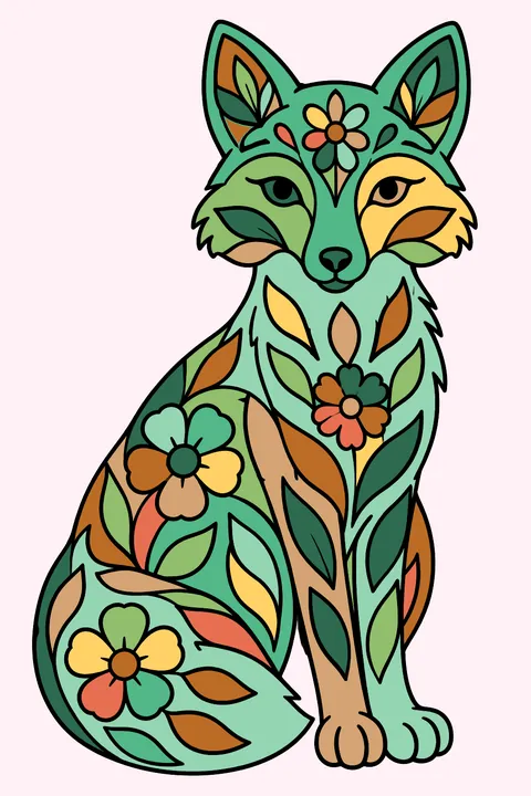 Folk Art Fox coloring page