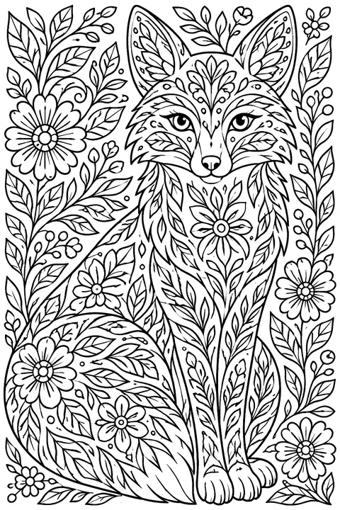 Folk Art Fox coloring page