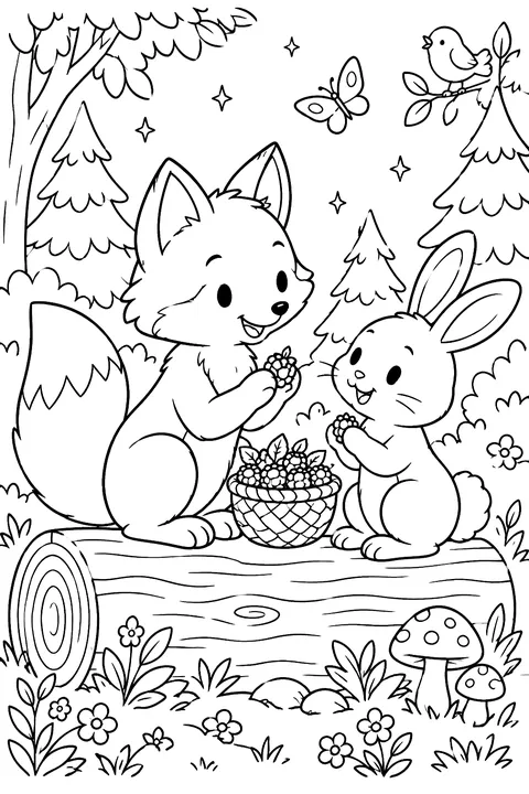 Fox and Bunny Friends coloring page
