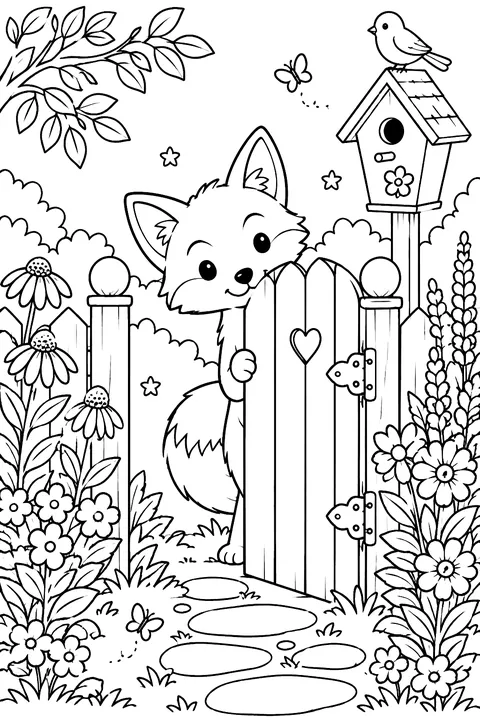 Fox at the Garden Gate coloring page