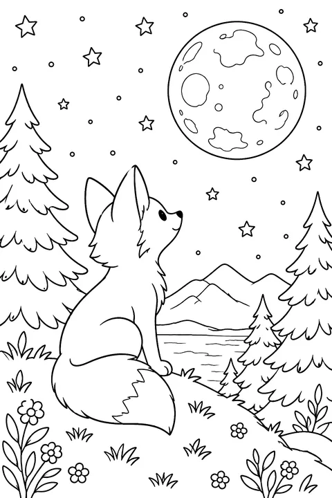 Fox Watching the Moon coloring page