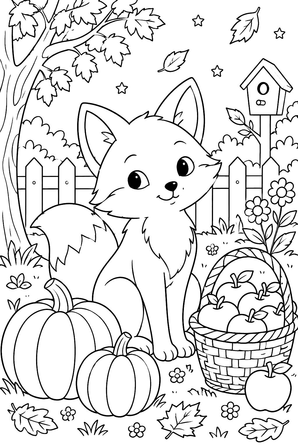 Fox in the Pumpkin Patch coloring page