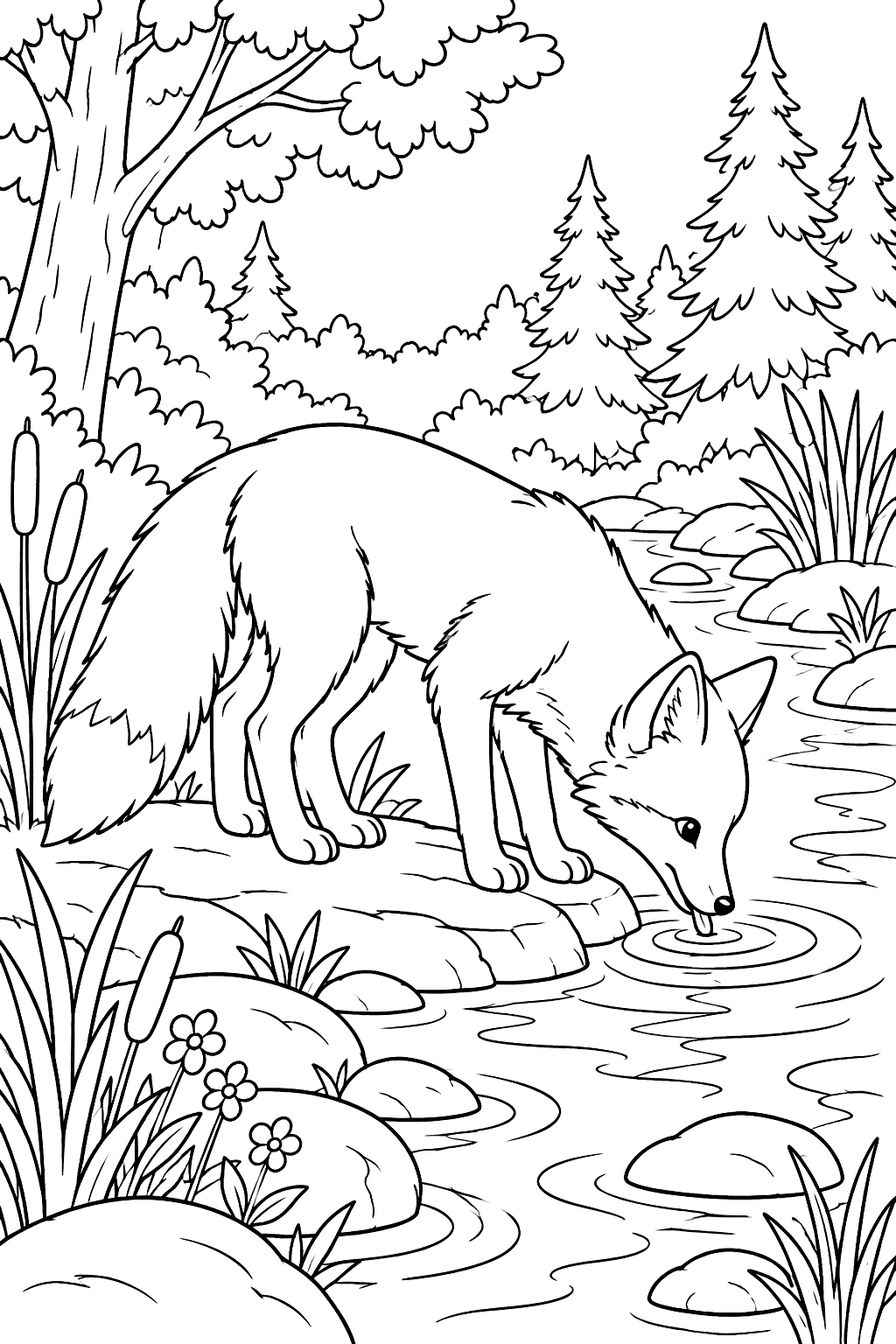 Fox at the River coloring page