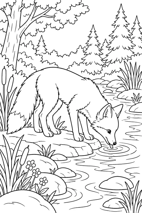 Fox at the River coloring page