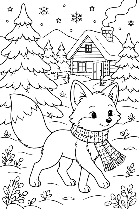 Fox in a Winter Scarf coloring page