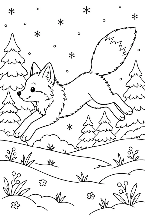 Fox Leaping in the Snow coloring page
