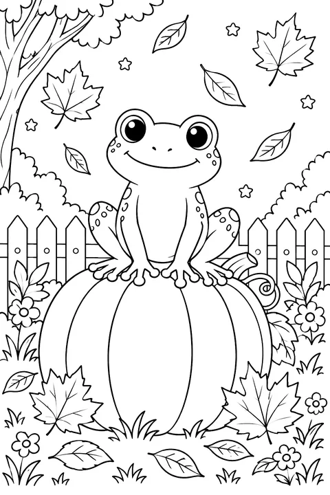 Frog on a Pumpkin coloring page