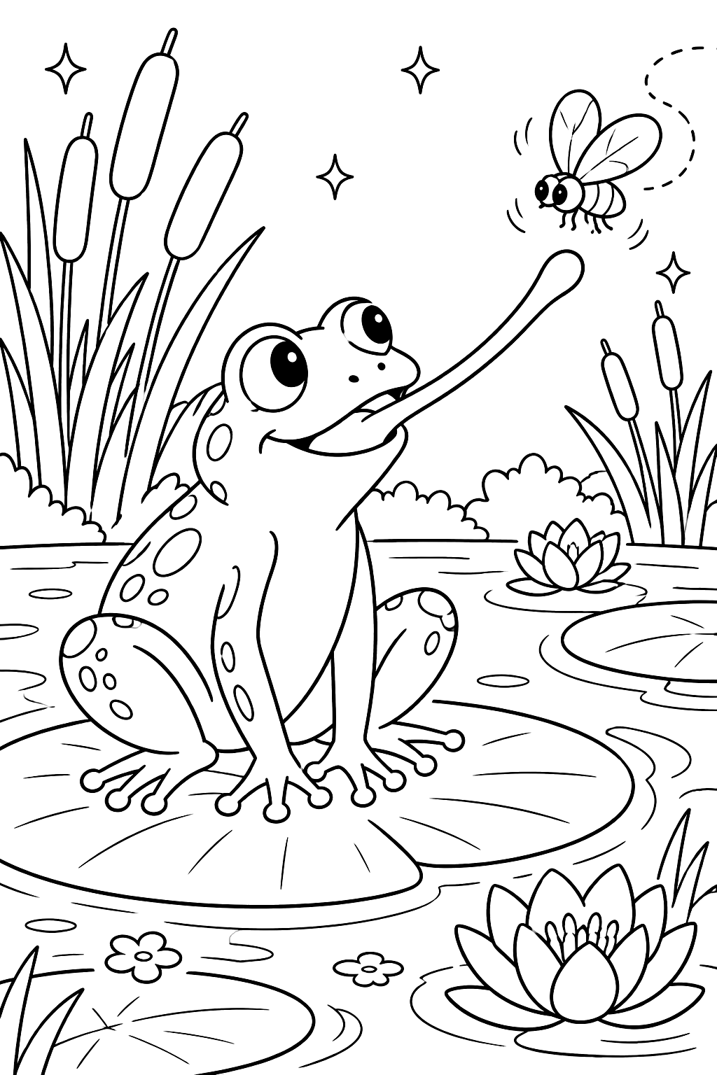 Frog Catching a Fly coloring page