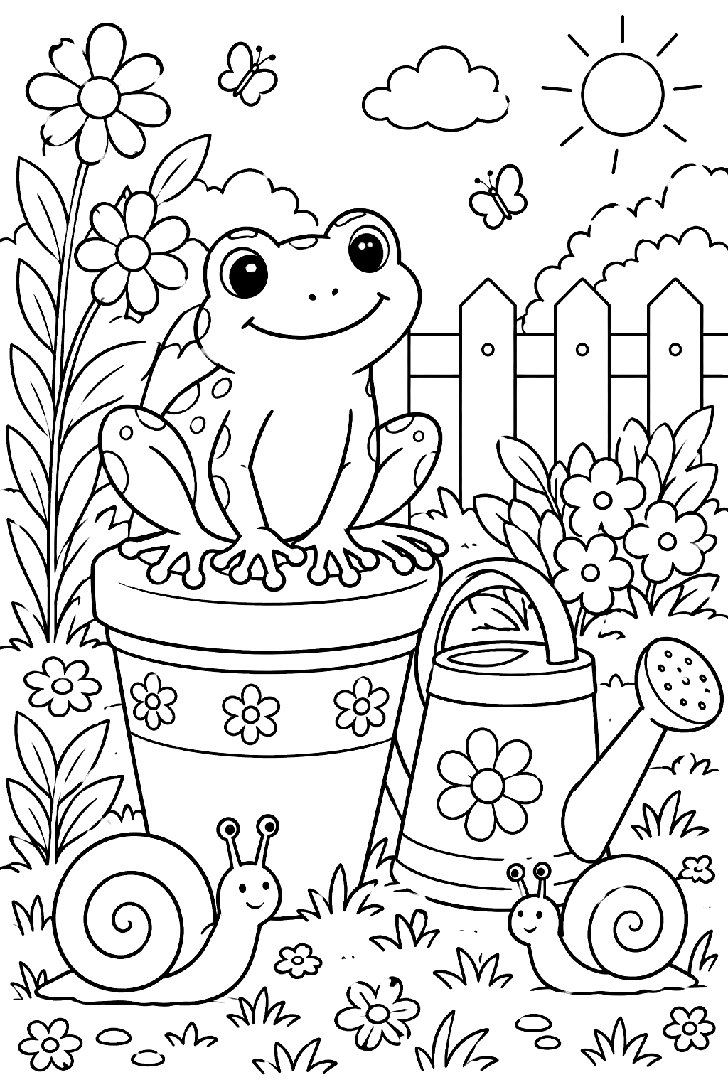 Frog in the Garden coloring page