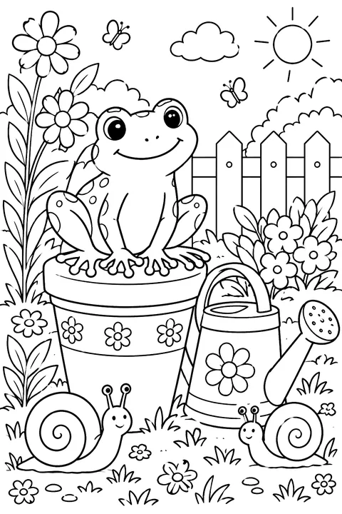 Frog in the Garden coloring page
