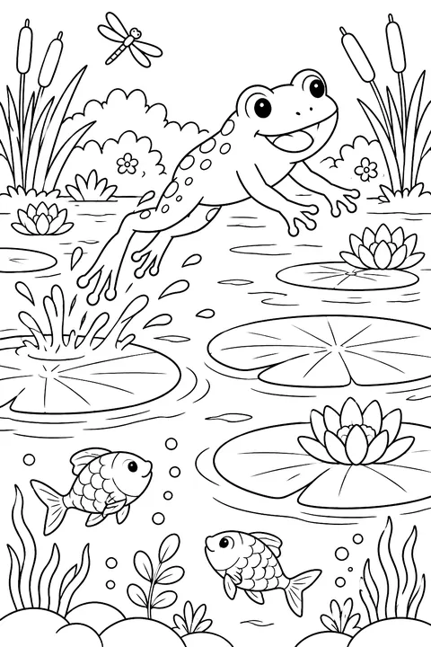 Frog Leaping Across the Pond coloring page
