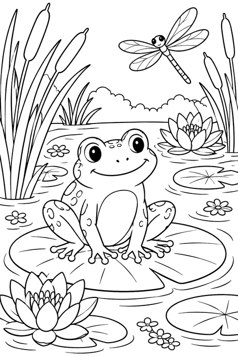 Frog on a Lily Pad coloring page