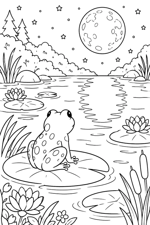 Frog and the Moon coloring page