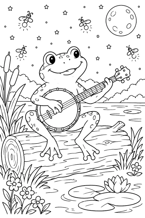 Frog Playing the Banjo coloring page