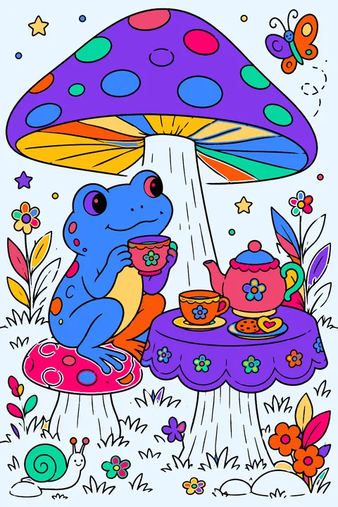 Frog Tea Party coloring page