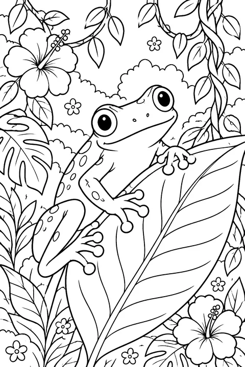 Tree Frog on a Leaf coloring page