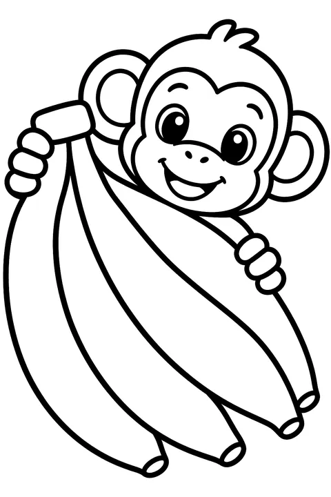 a bunch of bananas with a monkey peeking coloring page