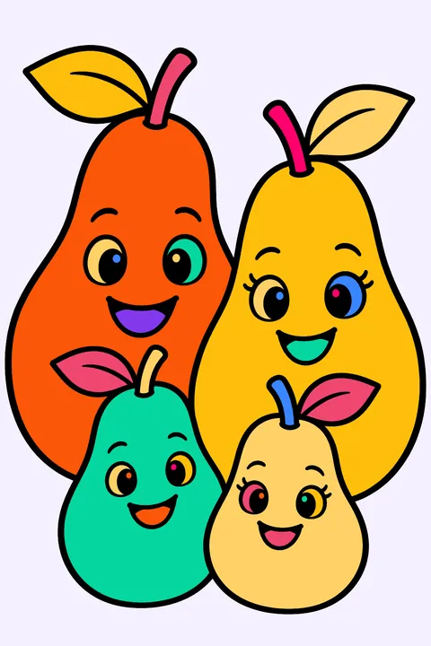 a pear family with faces coloring page