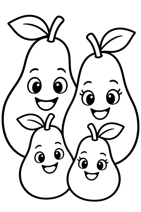 a pear family with faces coloring page