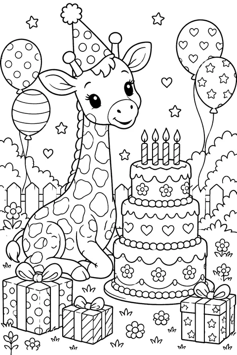Giraffe's Birthday Party coloring page
