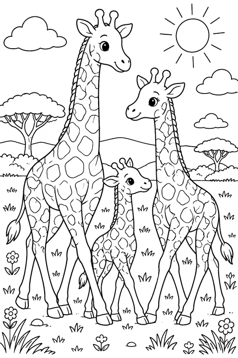 Giraffe Family coloring page