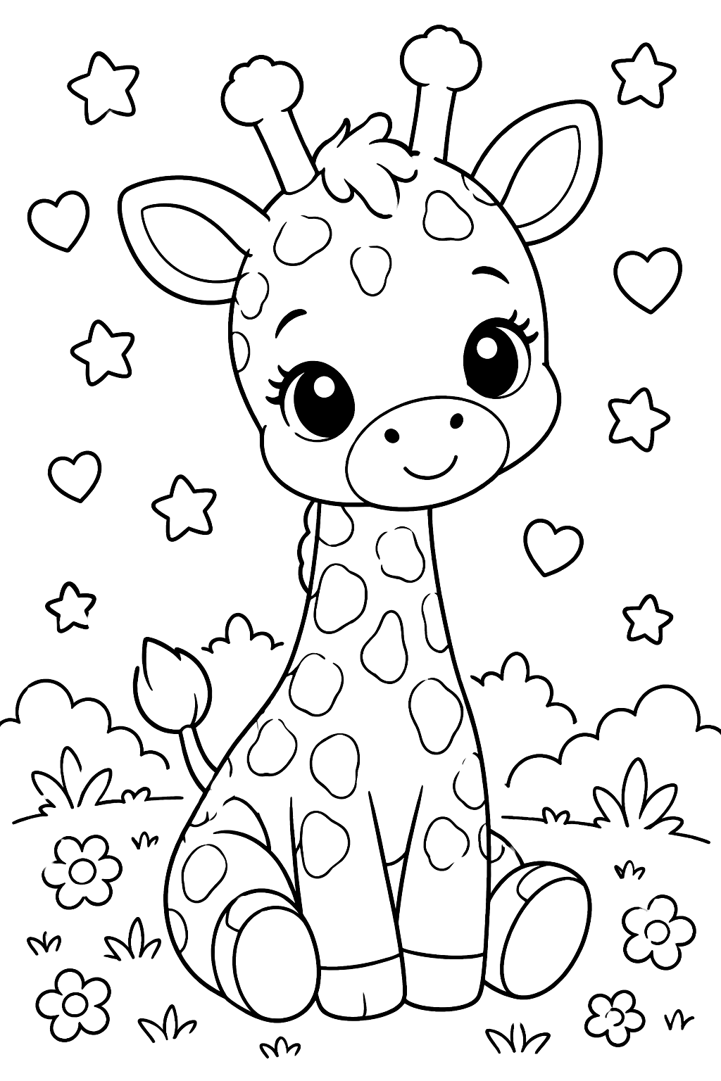 Kawaii Baby Giraffe coloring page