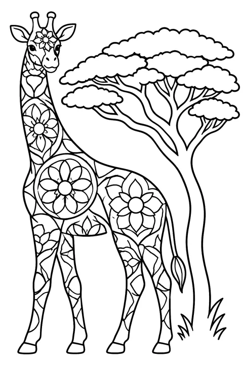 Mandala Giraffe coloring page