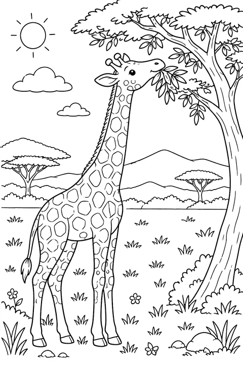 Giraffe on the Savanna coloring page