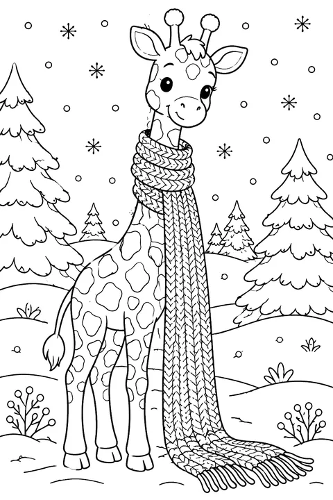 Giraffe in a Long Scarf coloring page
