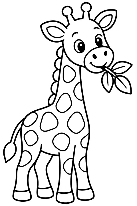 Giraffe Eating a Leaf coloring page
