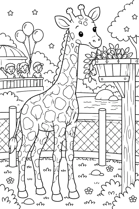 Giraffe at the Zoo coloring page