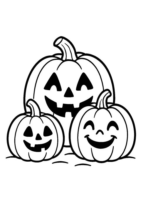 Three carved pumpkins with different faces coloring page