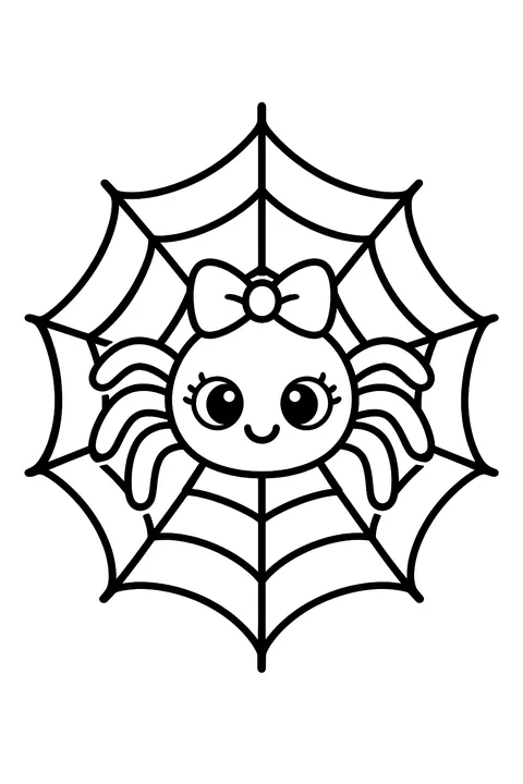 a cute spider on a web with a bow coloring page