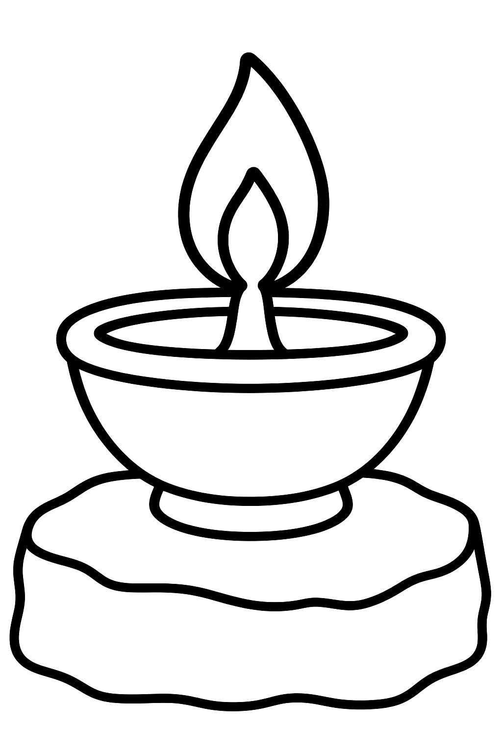 Small clay oil lamp with a single flame on a stone ledge coloring page