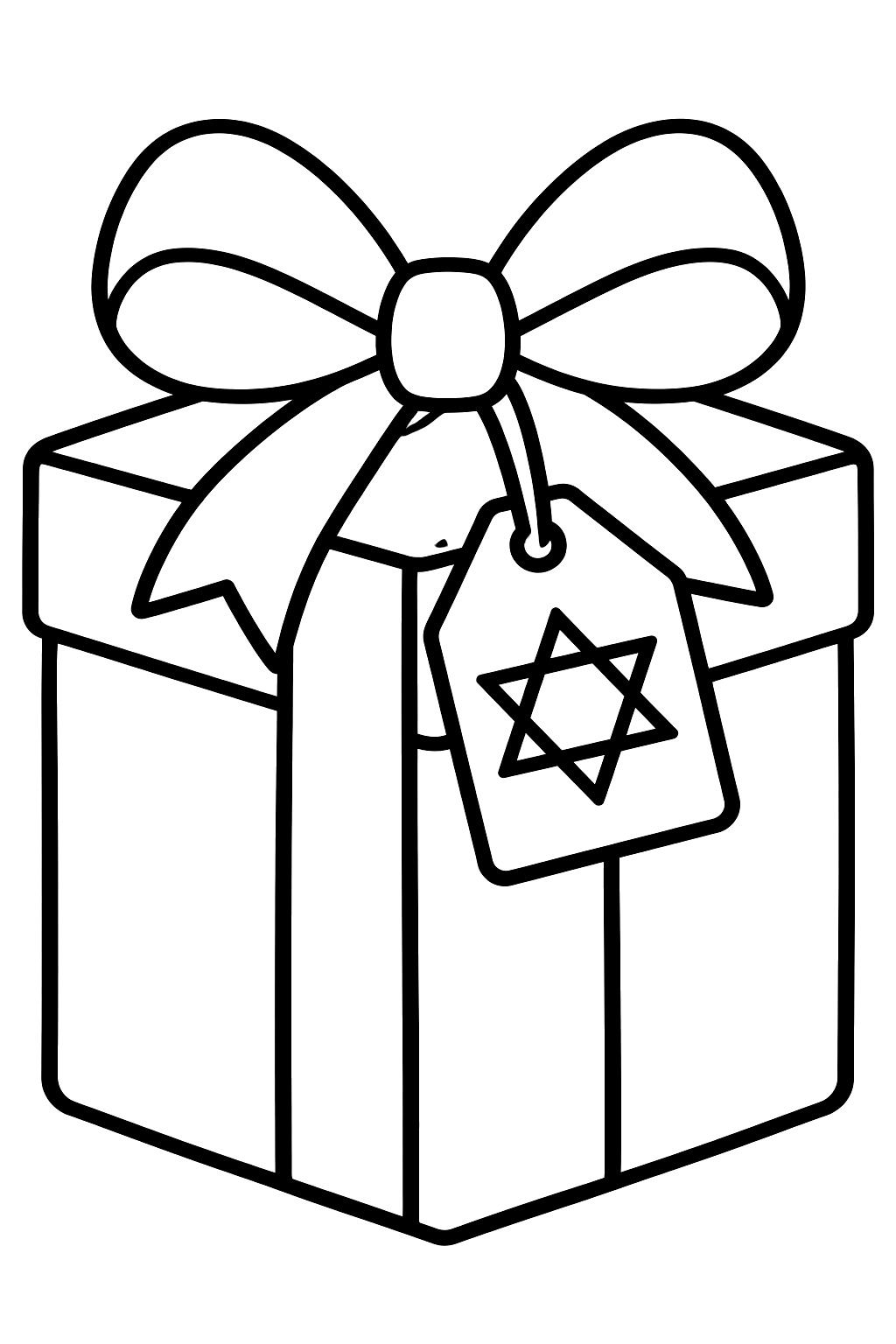 Gift box tied with a ribbon and a star of david tag coloring page