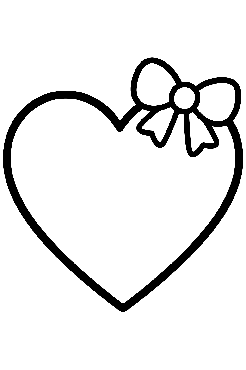 Big simple heart with a thick outline and a small bow coloring page