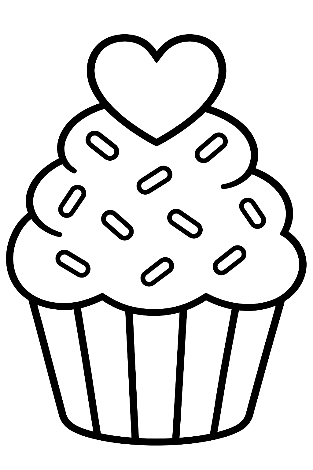 Cupcake with a heart on top and sprinkles coloring page