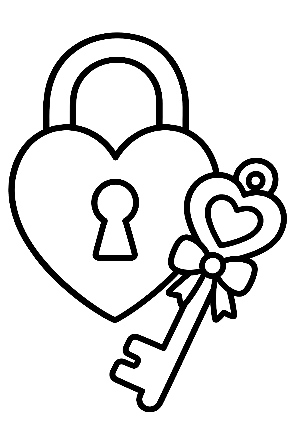 Heart shaped lock with a decorated key beside it coloring page