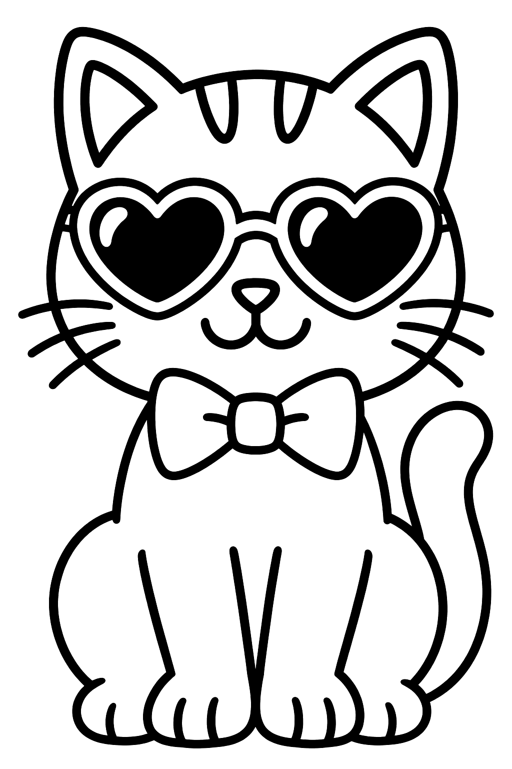 Cat wearing heart shaped sunglasses and a bow tie coloring page