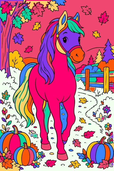 Horse on an Autumn Trail coloring page