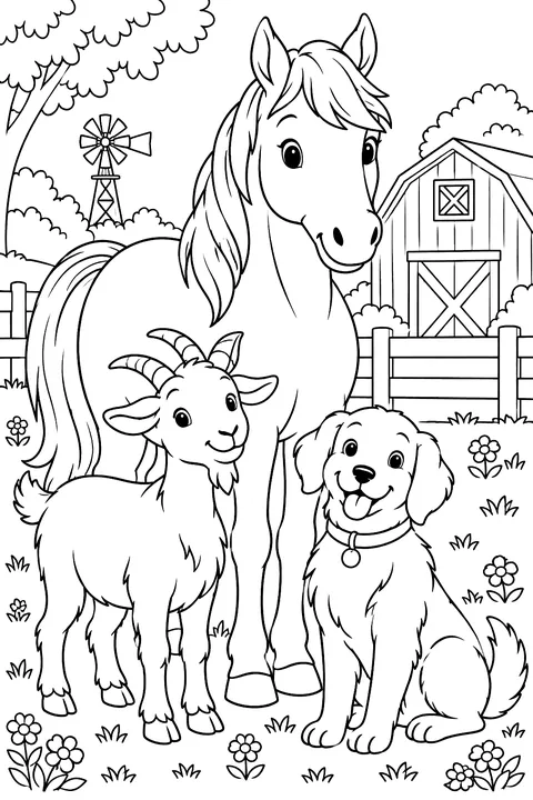 Horse and Farm Friends coloring page