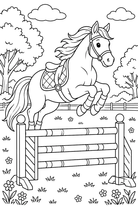 Horse Jumping a Fence coloring page