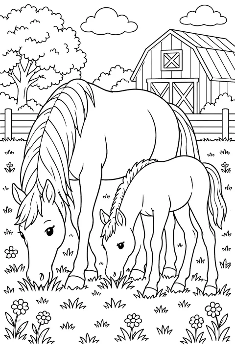 Mare and Foal coloring page