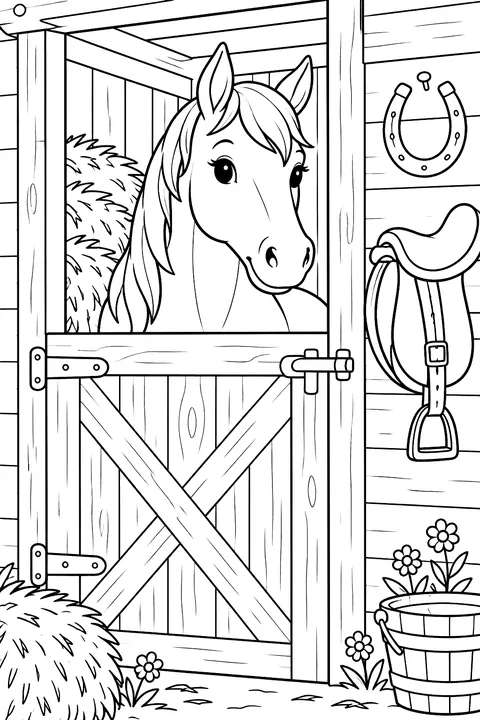 Horse in the Stable coloring page