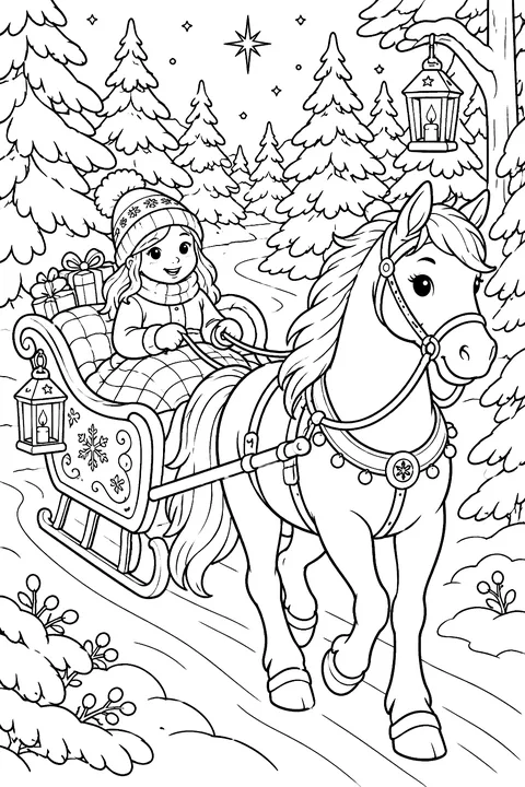 Horse Pulling a Sleigh coloring page